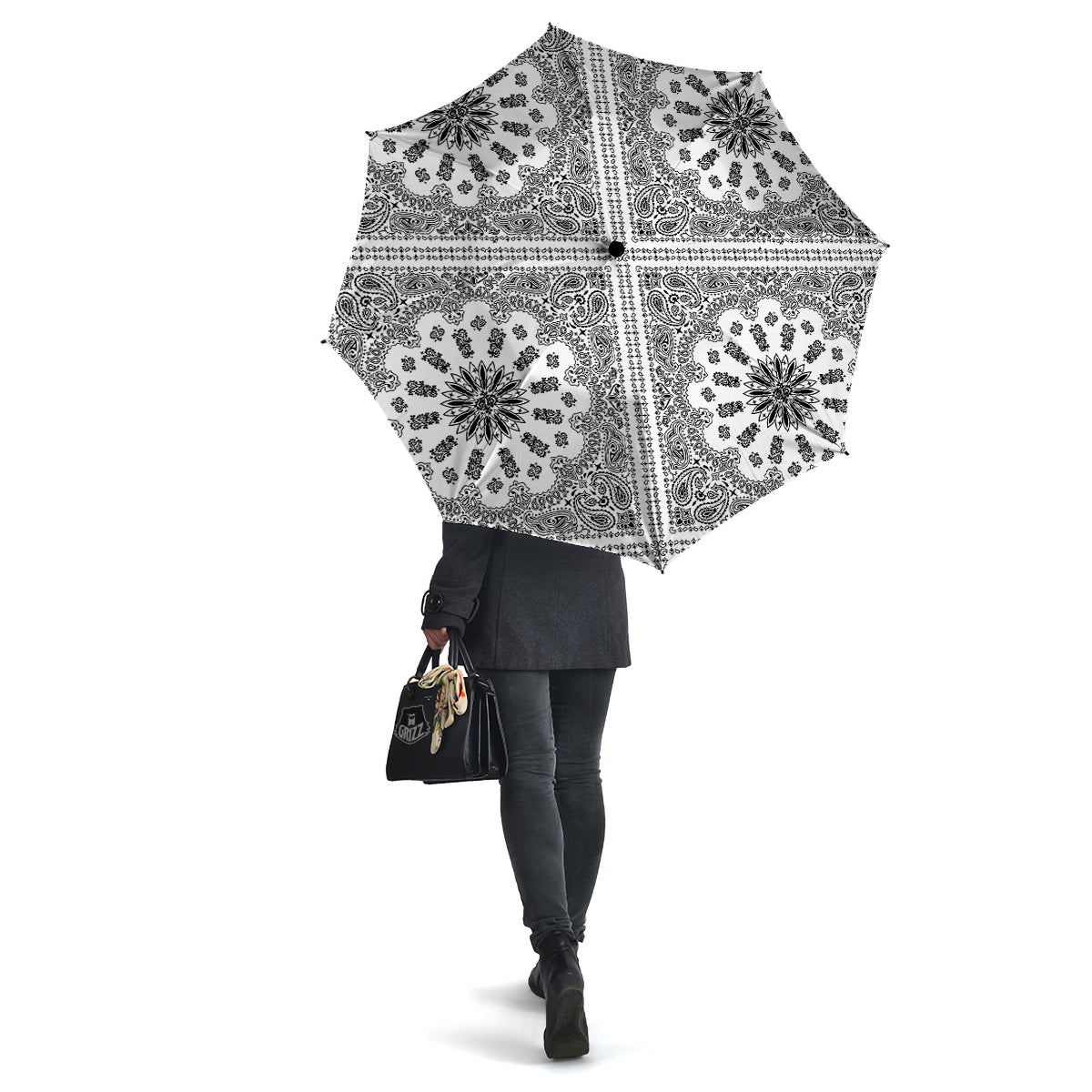 Bandana White And Black Paisley Print Pattern Umbrella-grizzshop