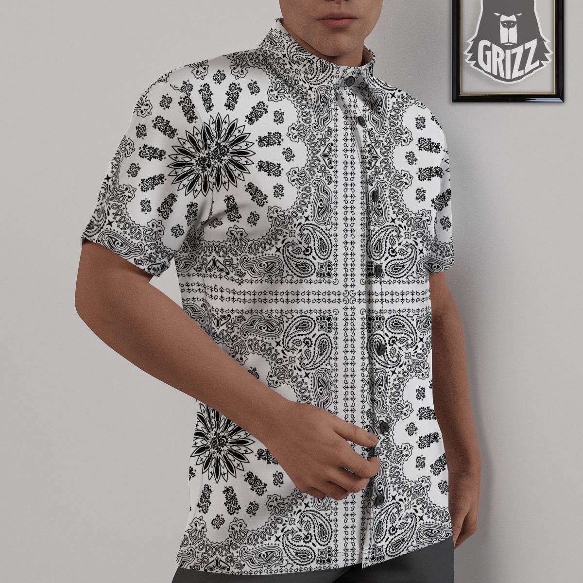 Bandana White And Black Paisley Print Pattern Untucked Shirts-grizzshop