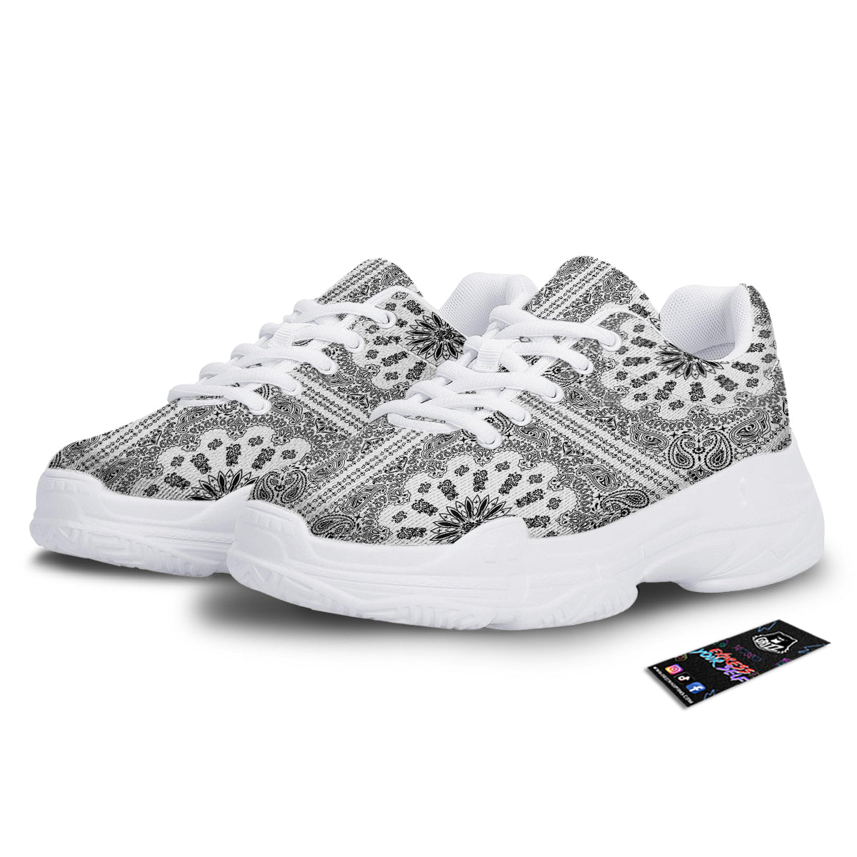 Bandana White And Black Paisley Print Pattern White Chunky Shoes-grizzshop