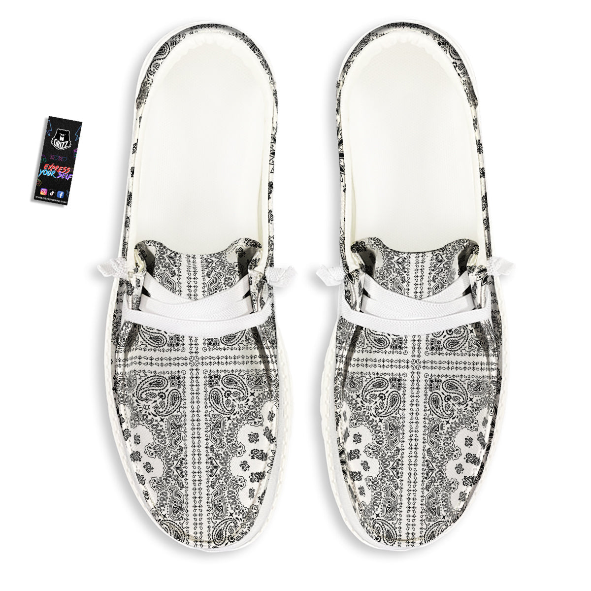 Bandana White And Black Paisley Print Pattern White Loafers-grizzshop