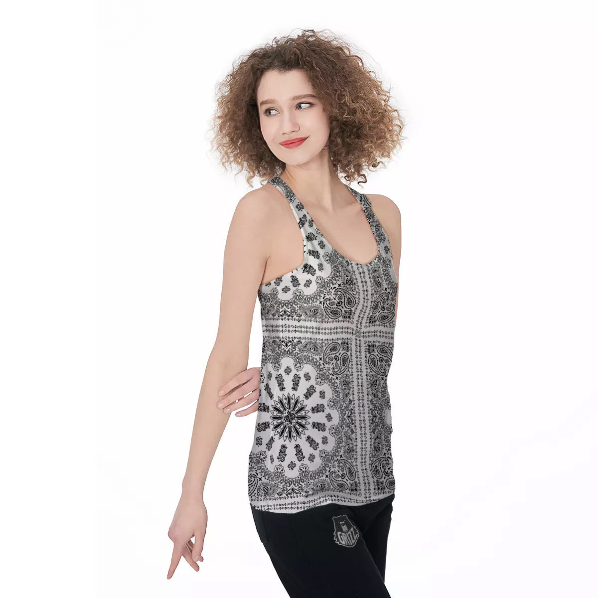 Bandana White And Black Paisley Print Pattern Women's Racerback Tank Top-grizzshop