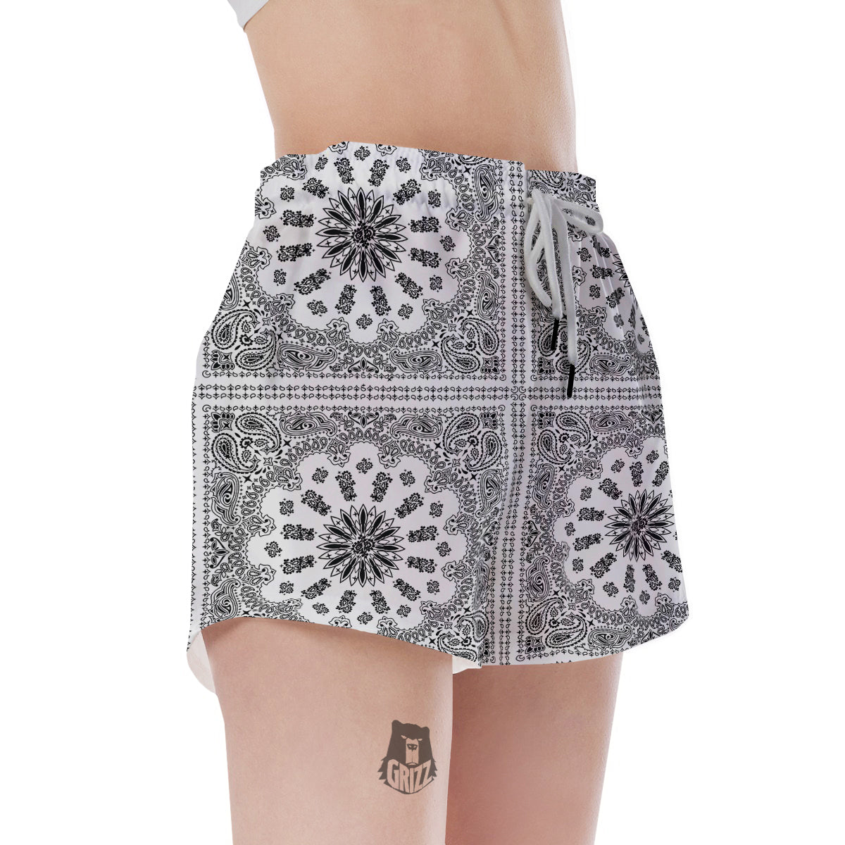 Bandana White And Black Paisley Print Pattern Women's Shorts-grizzshop