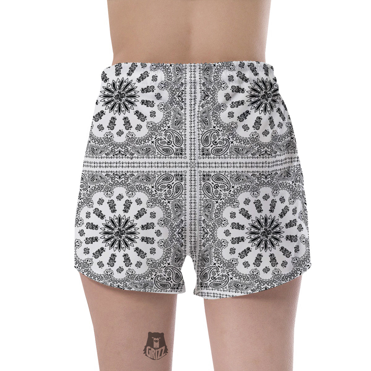 Bandana White And Black Paisley Print Pattern Women's Shorts-grizzshop