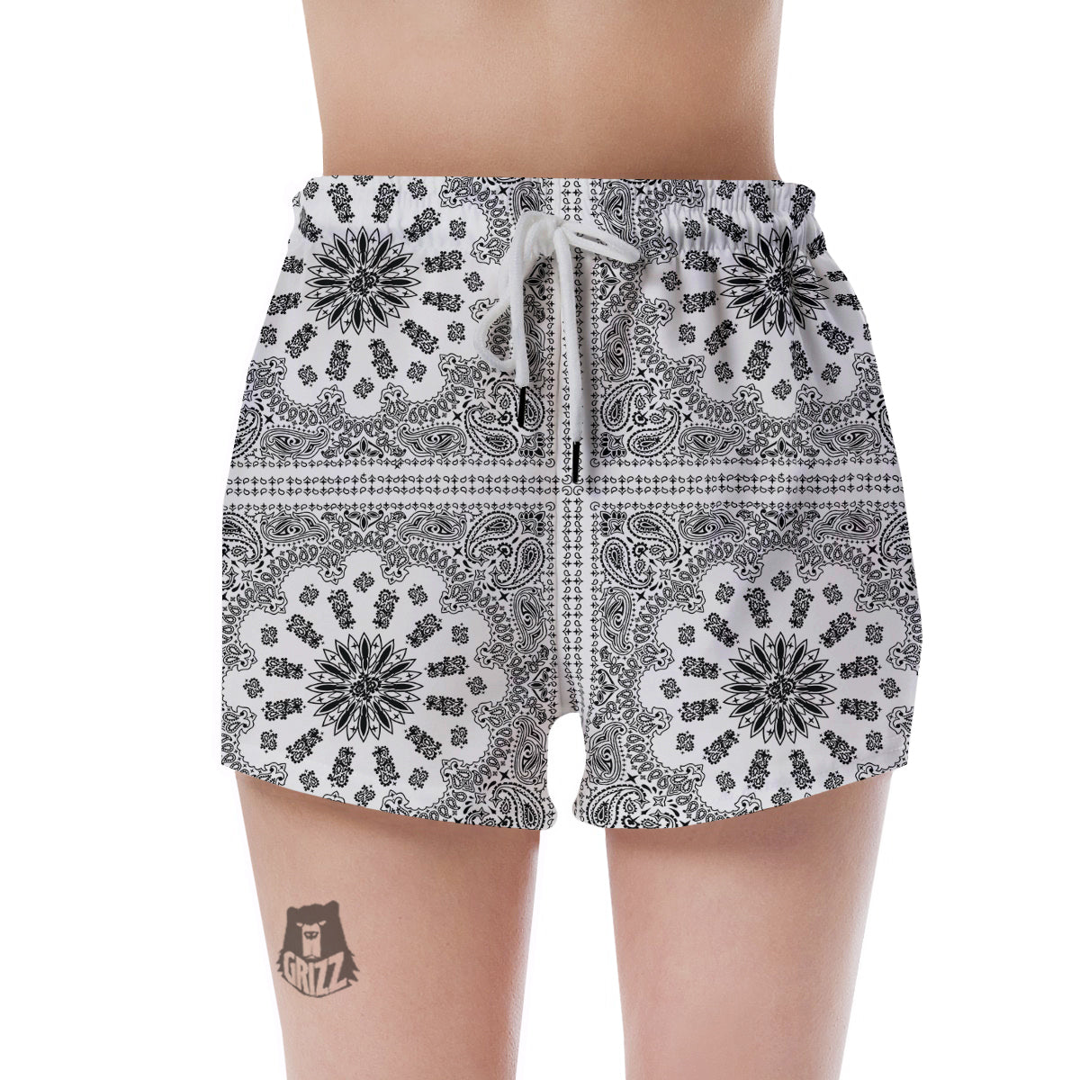 Bandana White And Black Paisley Print Pattern Women's Shorts-grizzshop