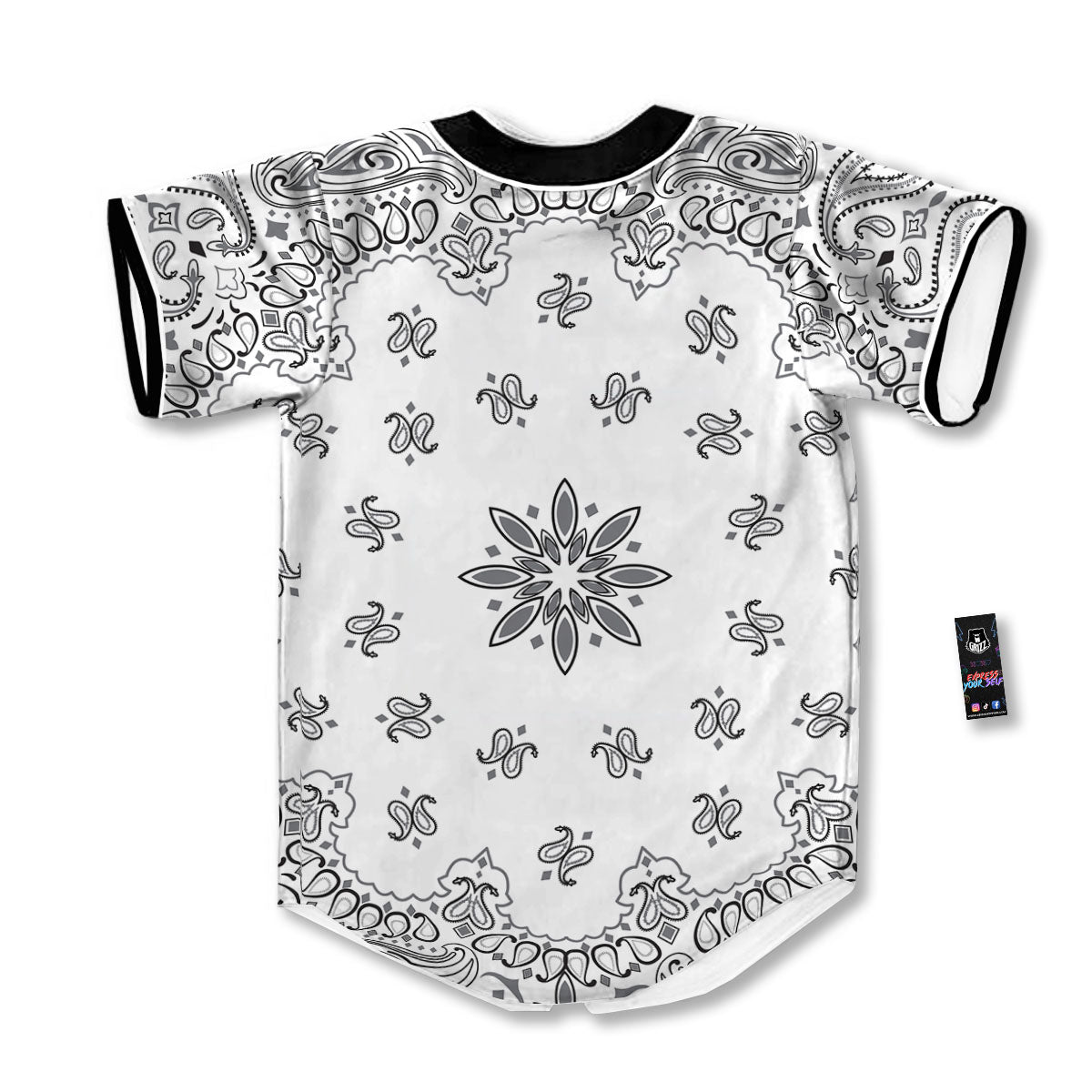 Bandana White And Black Print Baseball Jersey-grizzshop