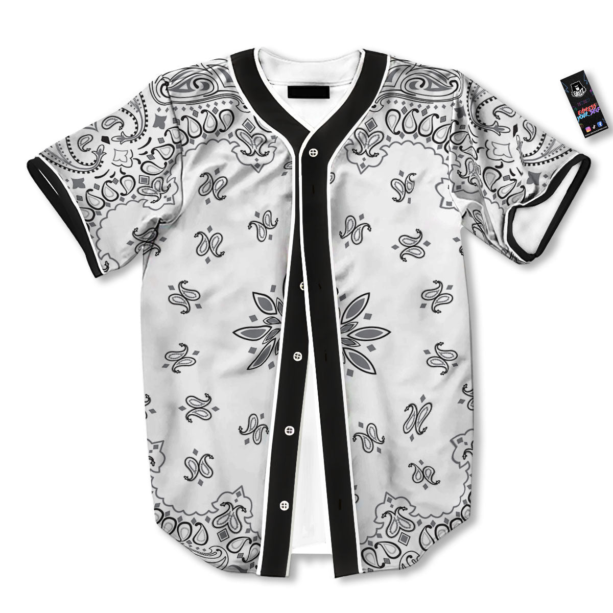 Bandana White And Black Print Baseball Jersey-grizzshop