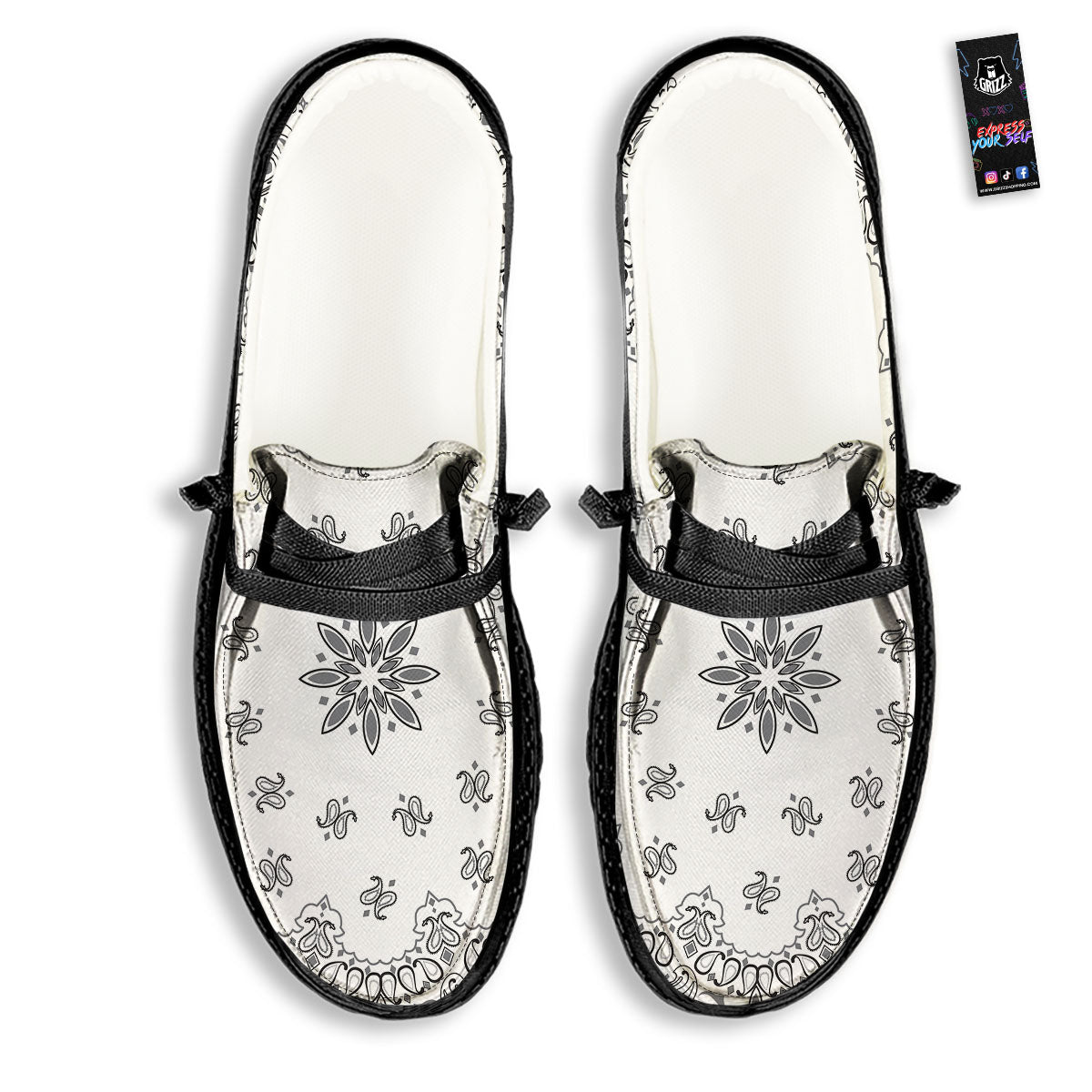 Bandana White And Black Print Black Loafers-grizzshop