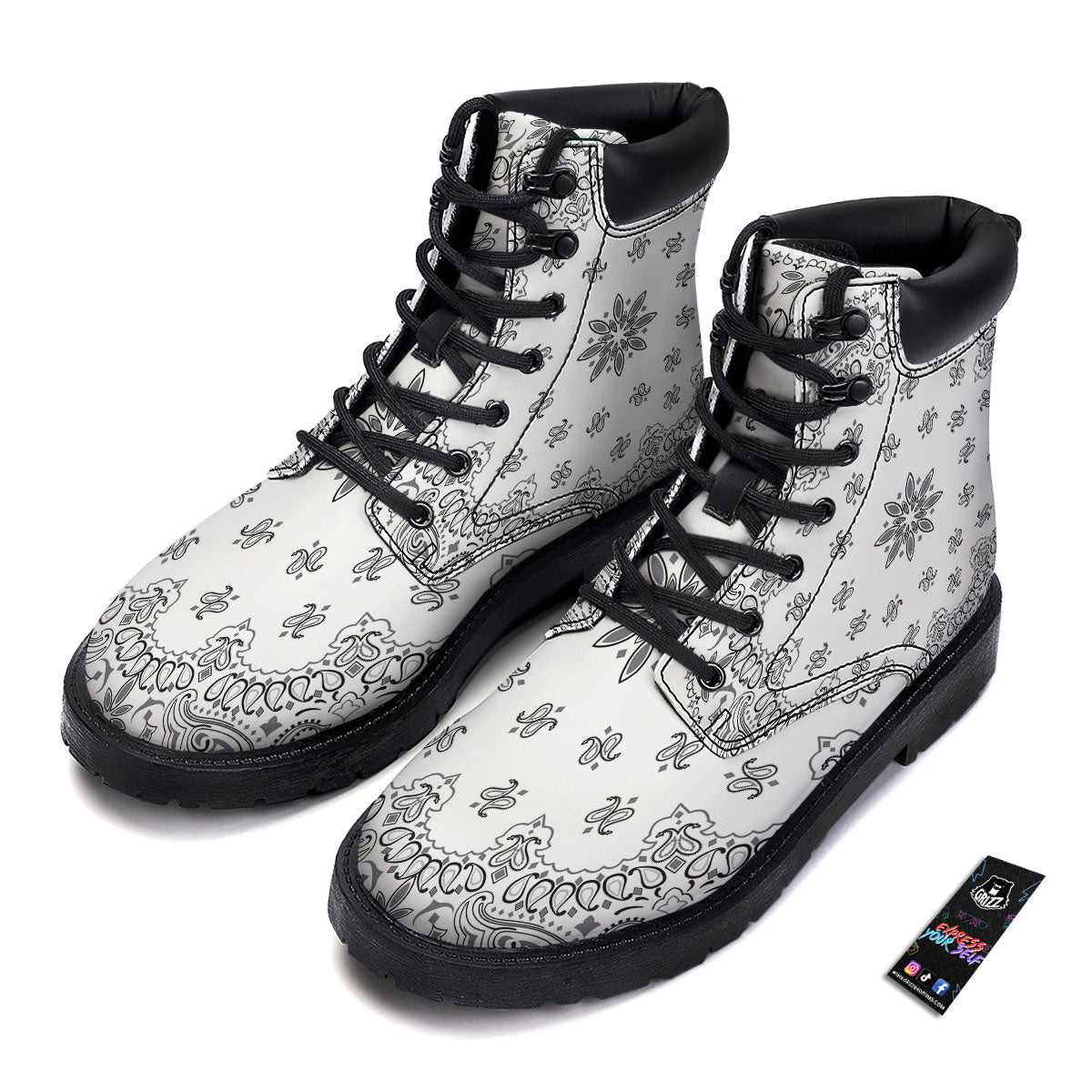Bandana White And Black Print Boots-grizzshop