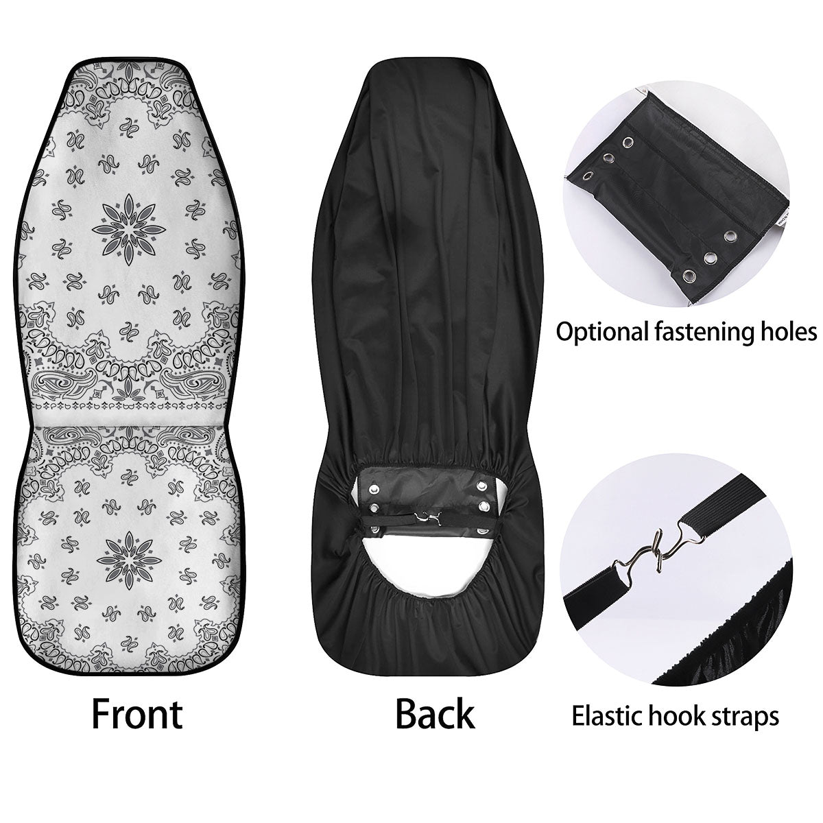 Bandana White And Black Print Car Seat Covers-grizzshop