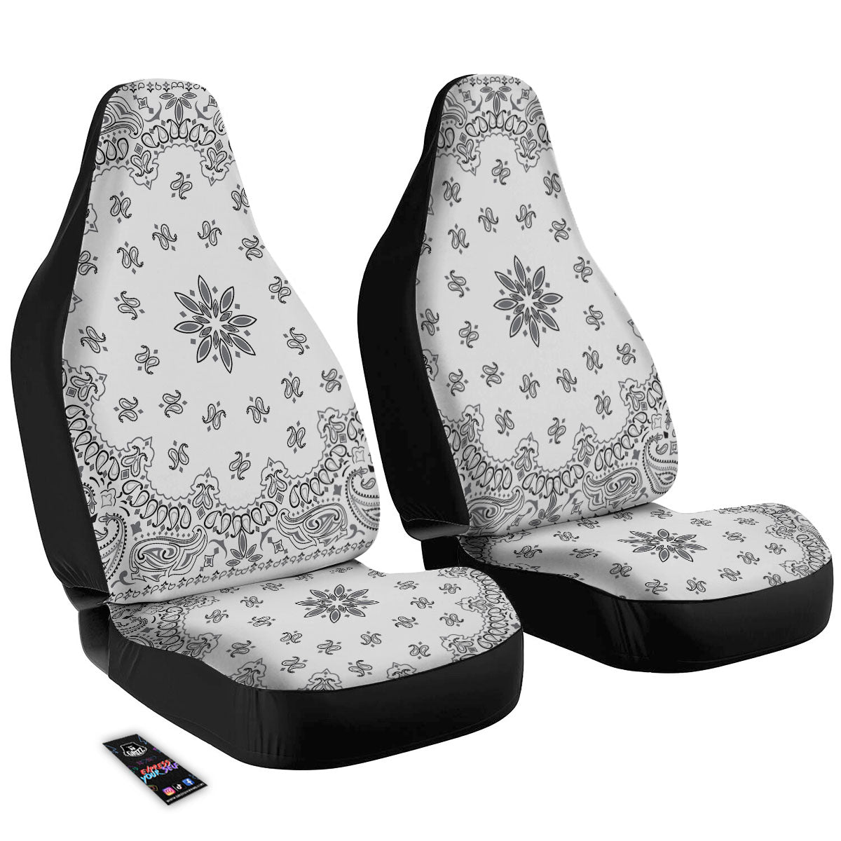 Bandana White And Black Print Car Seat Covers-grizzshop