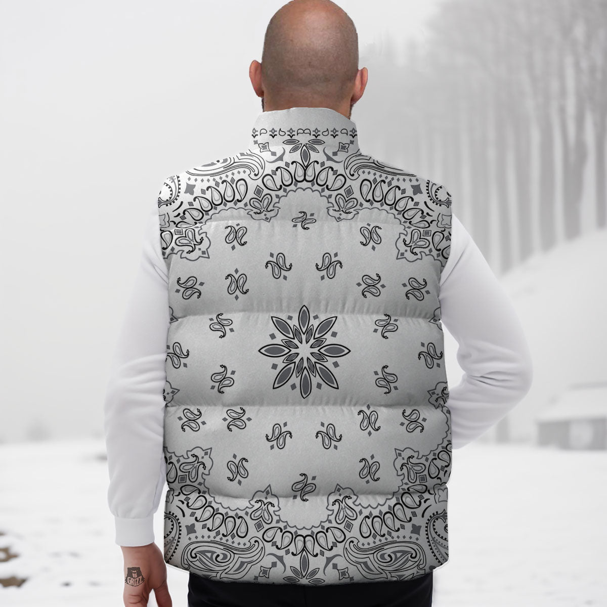 Bandana White And Black Print Down Vest