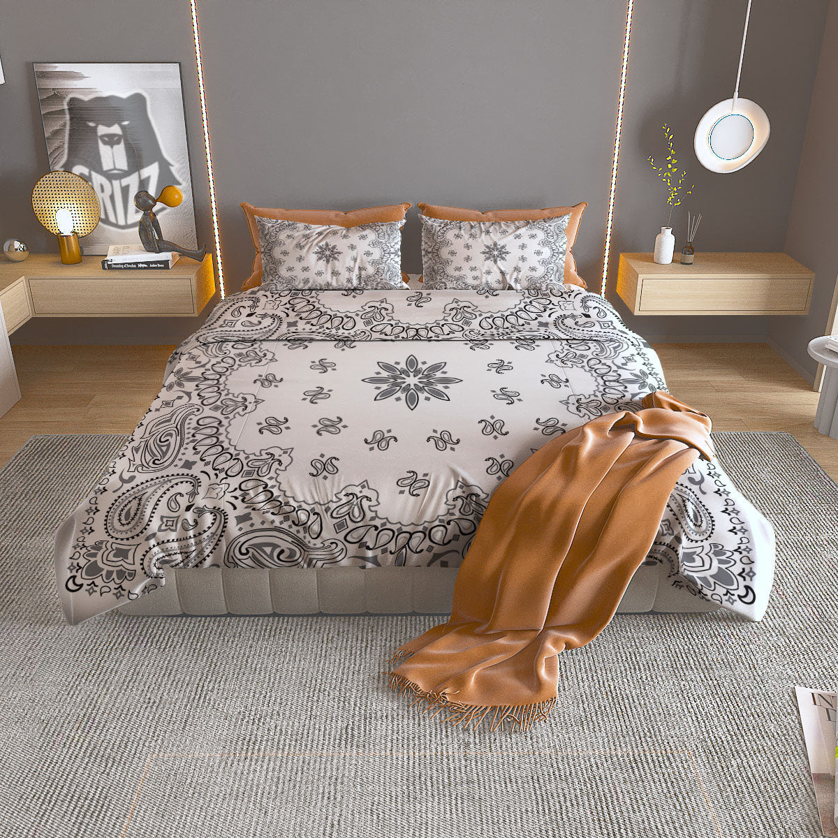 Bandana White And Black Print Duvet Cover Bedding Set