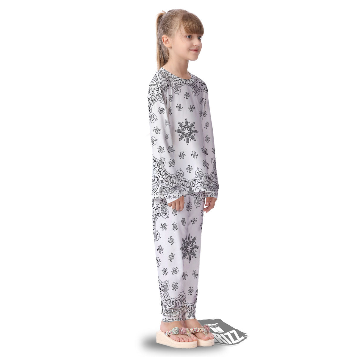 Bandana White And Black Print Kid's Pajamas-grizzshop