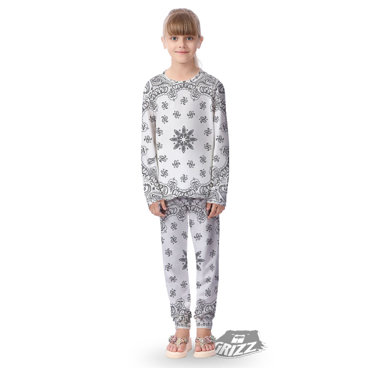 Bandana White And Black Print Kid's Pajamas-grizzshop