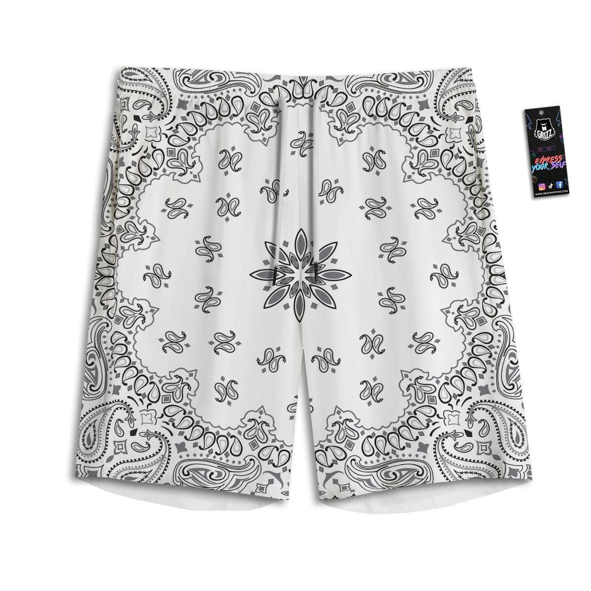 Bandana White And Black Print Men's Athletic Shorts