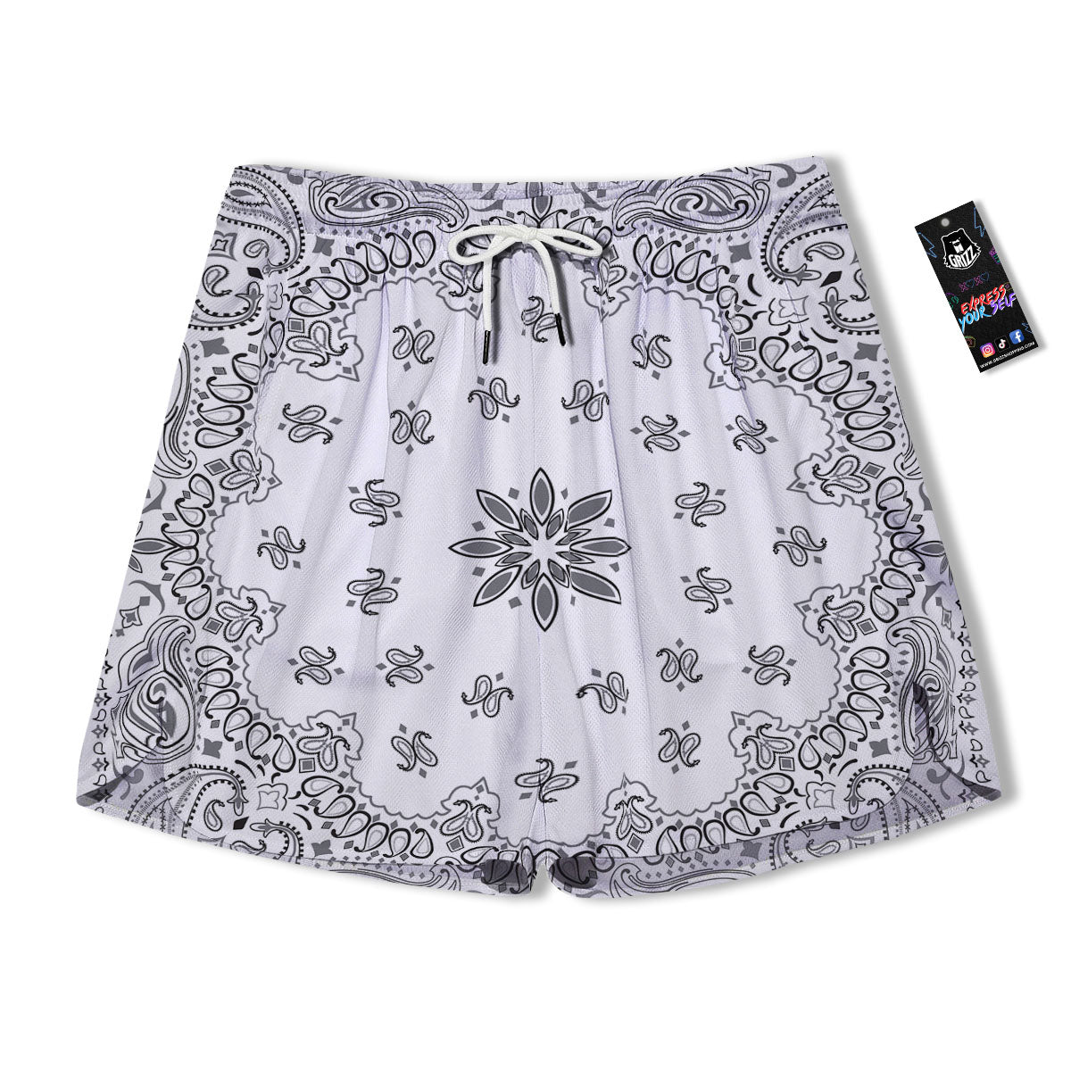 Bandana White And Black Print Men's Running Shorts-grizzshop