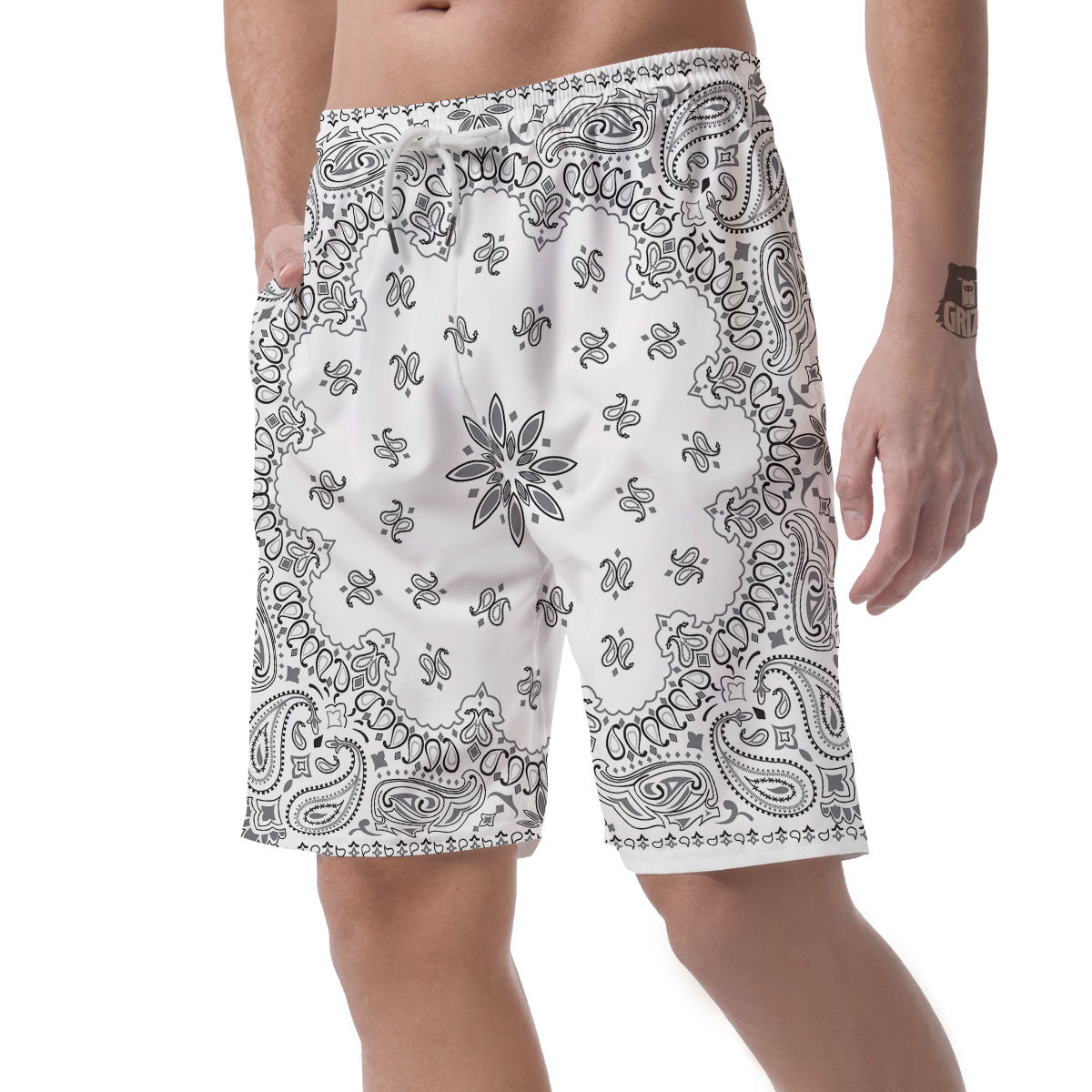 Bandana White And Black Print Men's Shorts-grizzshop