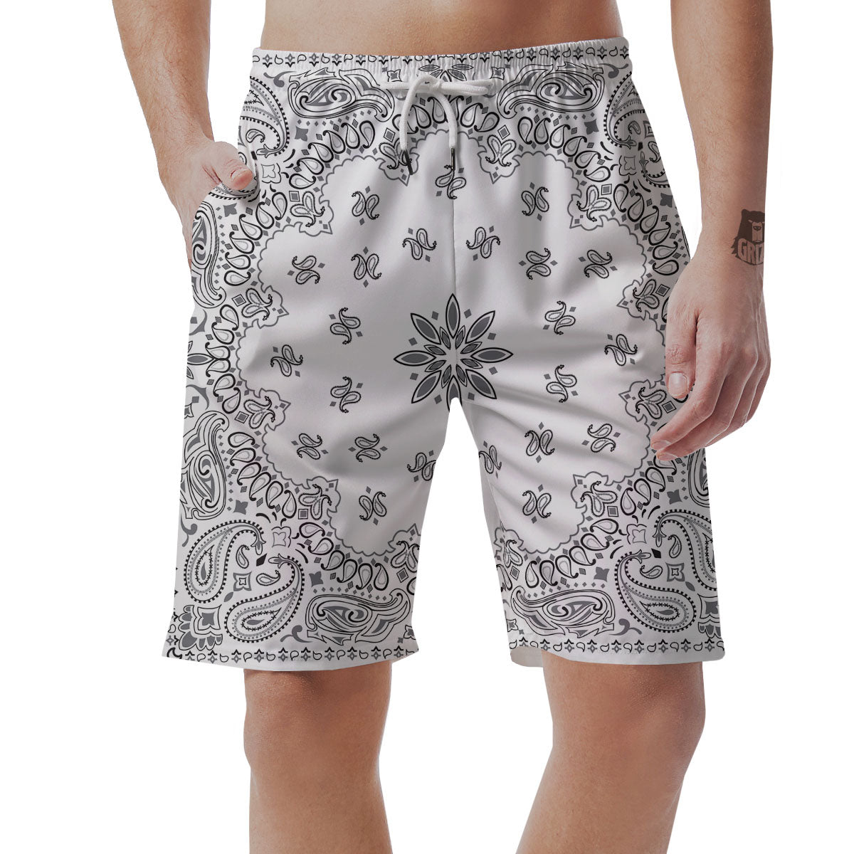 Bandana White And Black Print Men's Shorts-grizzshop