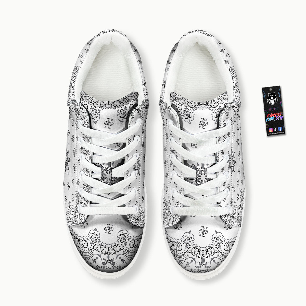 Bandana White And Black Print Platform Shoes-grizzshop
