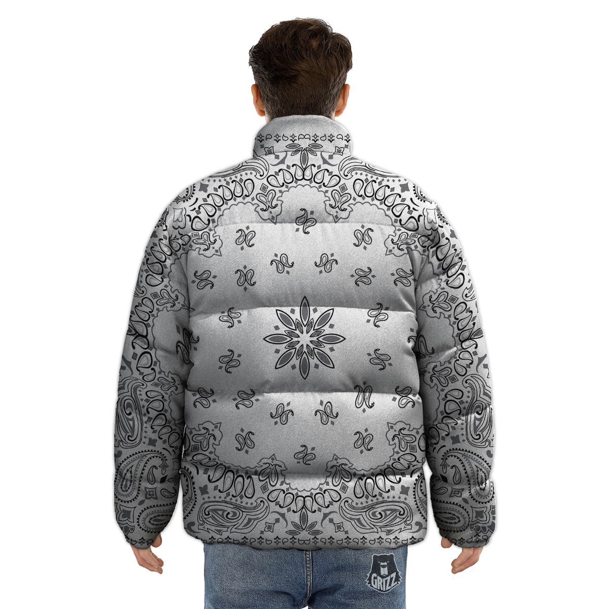 Bandana White And Black Print Puffer Jacket-grizzshop