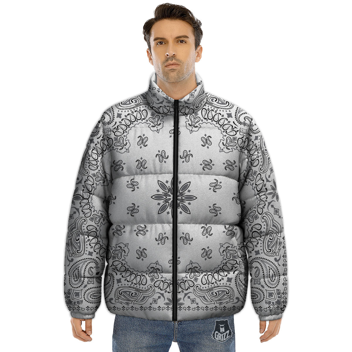 Bandana White And Black Print Puffer Jacket-grizzshop