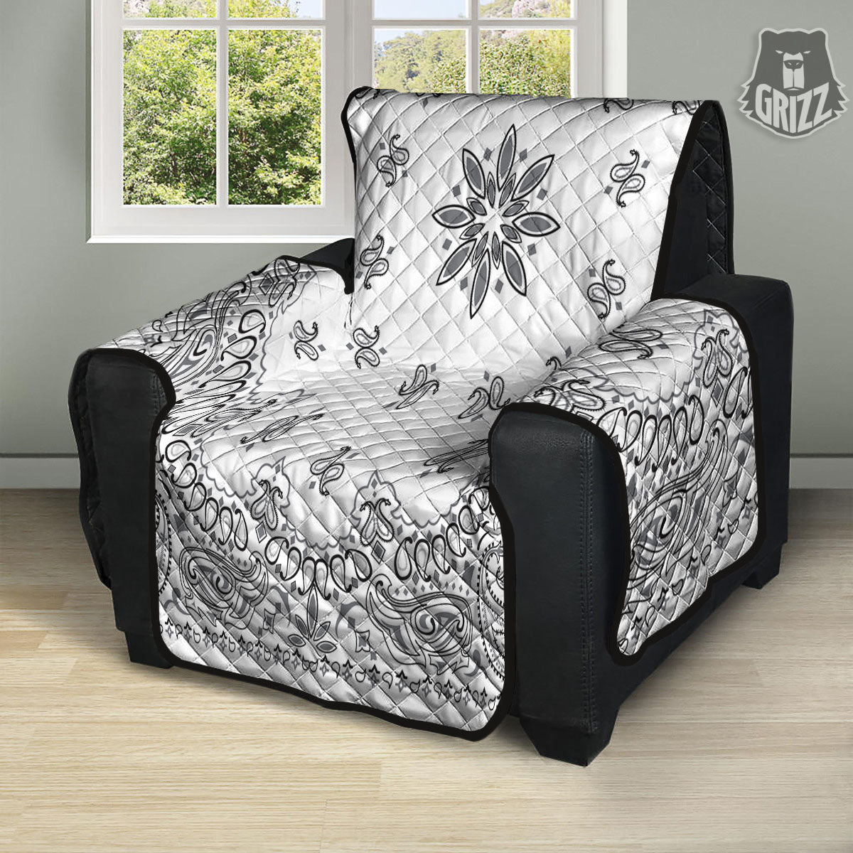 Bandana White And Black Print Recliner Protector-grizzshop