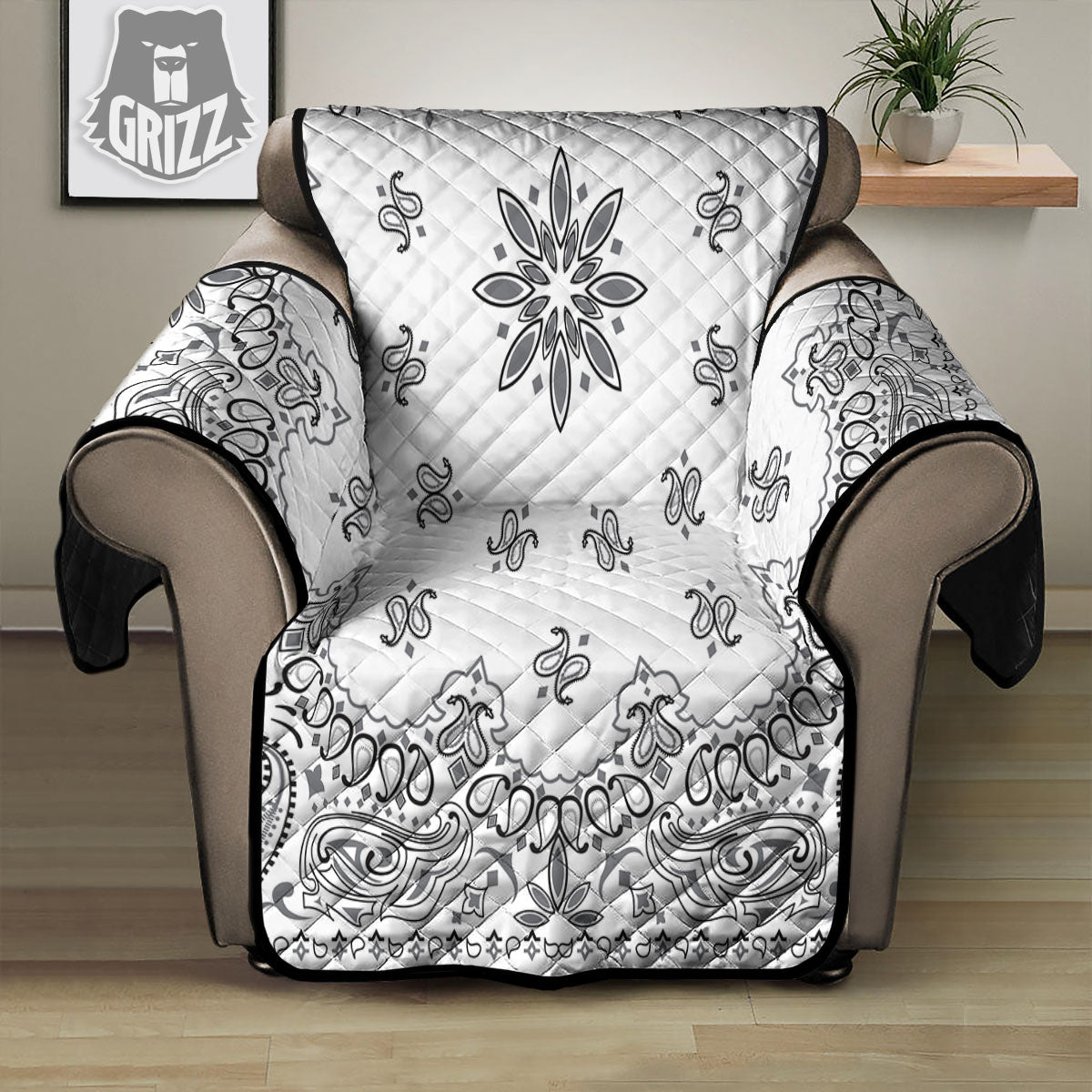 Bandana White And Black Print Recliner Protector-grizzshop