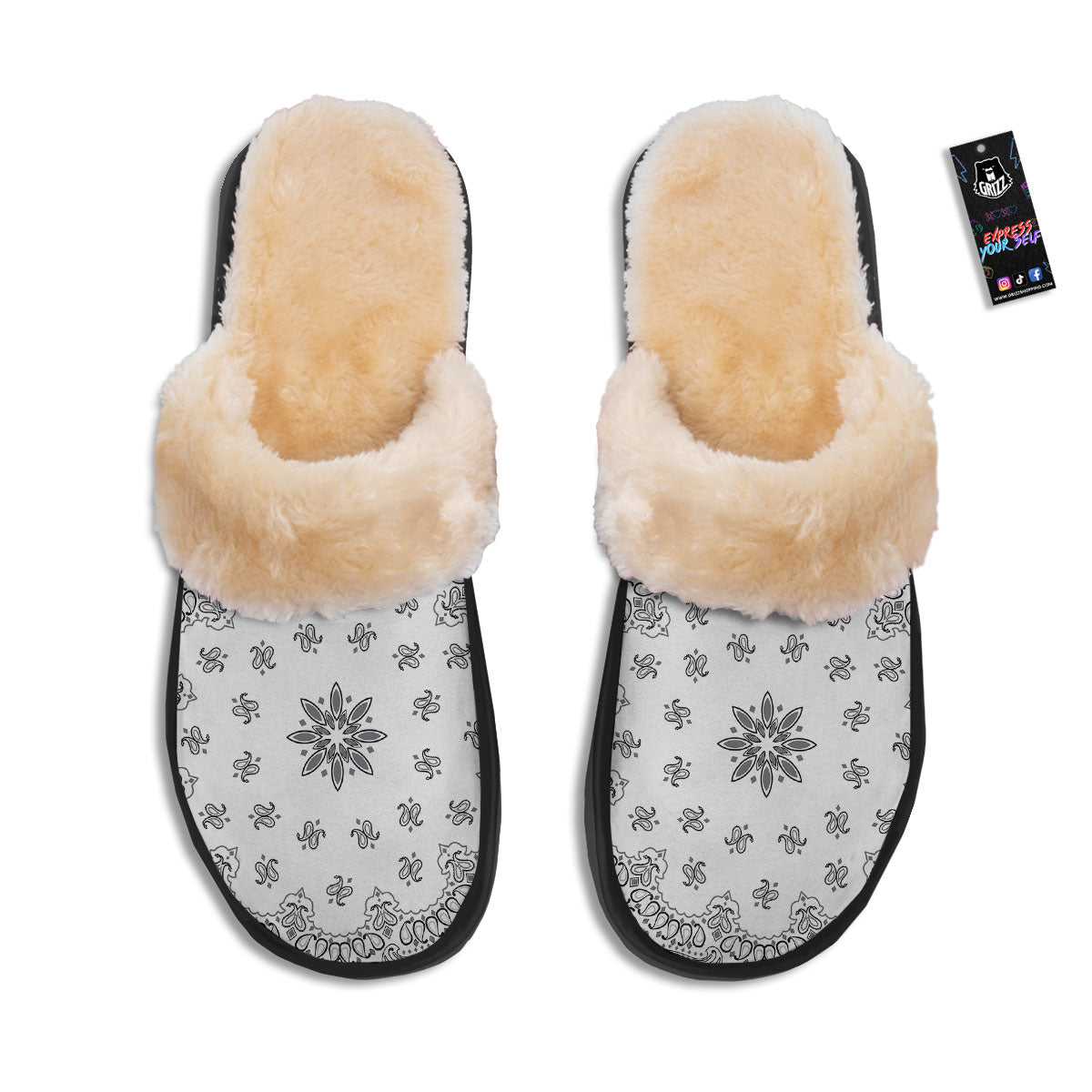 Bandana White And Black Print Slippers-grizzshop