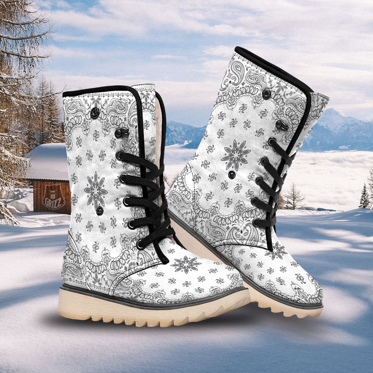Bandana White And Black Print Snow Boots-grizzshop