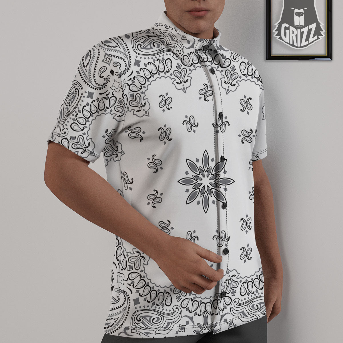 Bandana White And Black Print Untucked Shirts-grizzshop