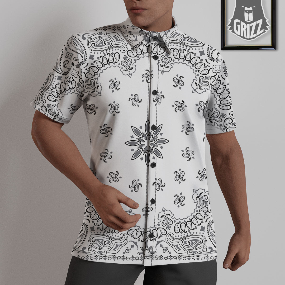 Bandana White And Black Print Untucked Shirts-grizzshop