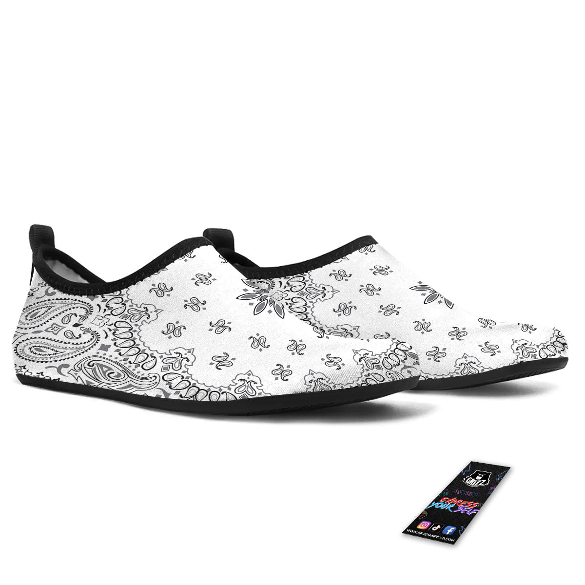 Bandana White And Black Print Water Shoes-grizzshop