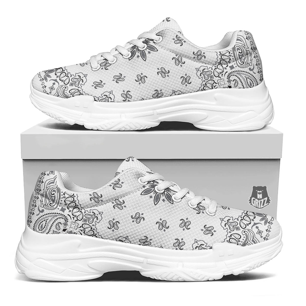 Bandana White And Black Print White Chunky Shoes-grizzshop