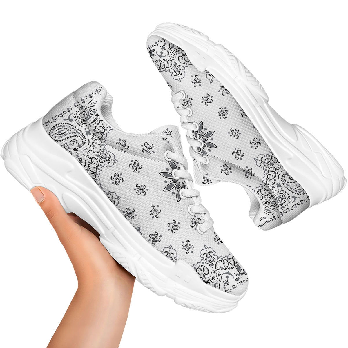 Bandana White And Black Print White Chunky Shoes-grizzshop