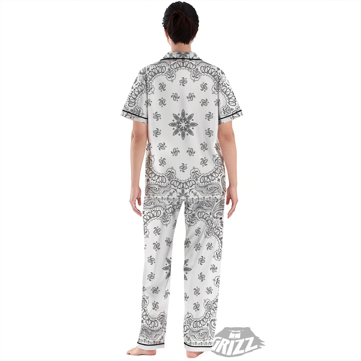 Bandana White And Black Print Women's Pajamas Set-grizzshop