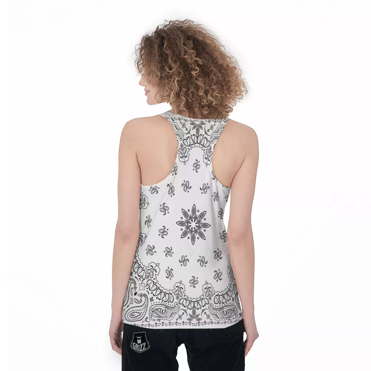 Bandana White And Black Print Women's Racerback Tank Top-grizzshop