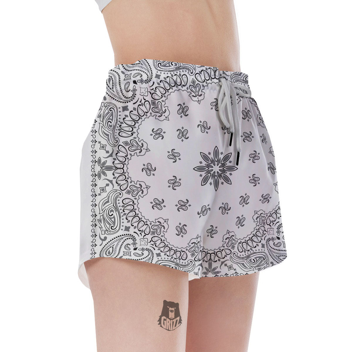 Bandana White And Black Print Women's Shorts-grizzshop