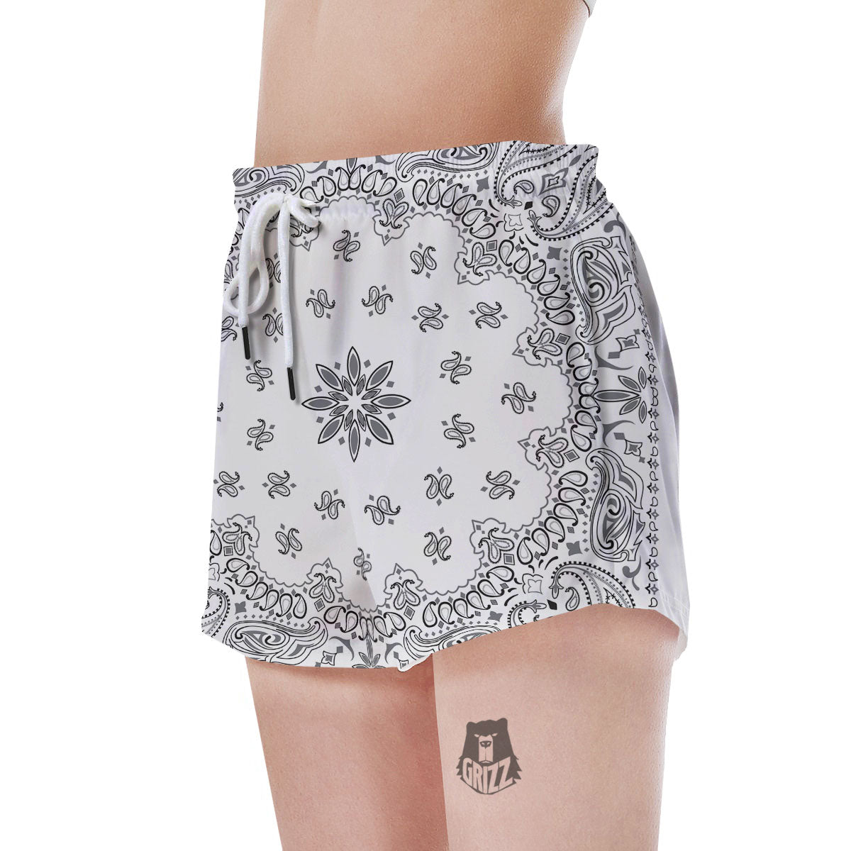 Bandana White And Black Print Women's Shorts-grizzshop