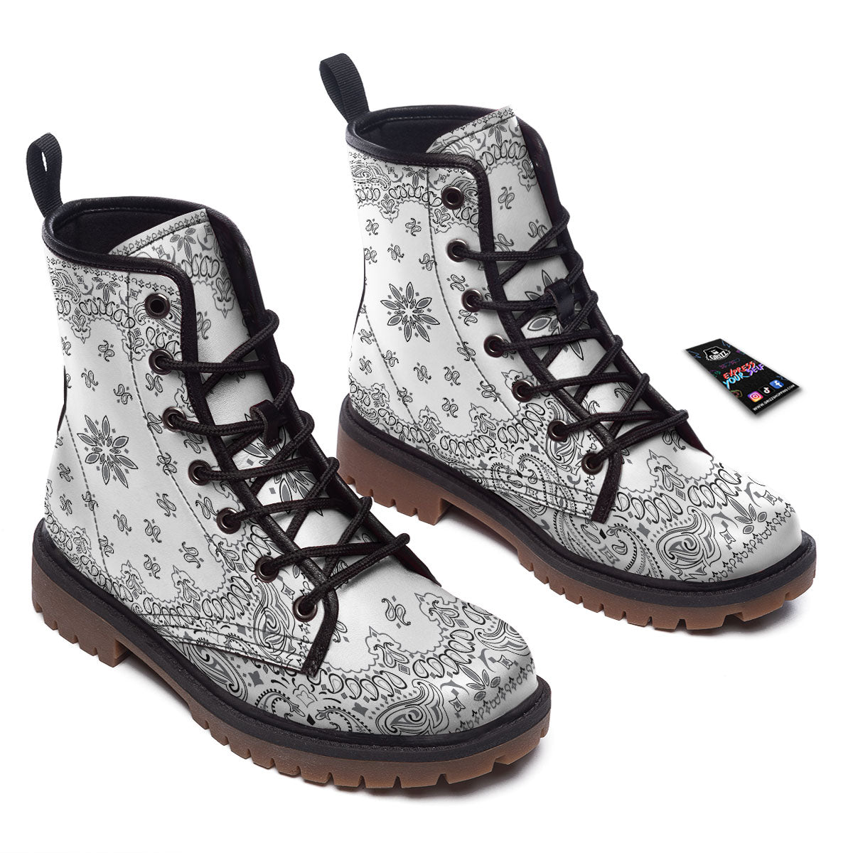 Bandana White And Black Print Work Boots-grizzshop