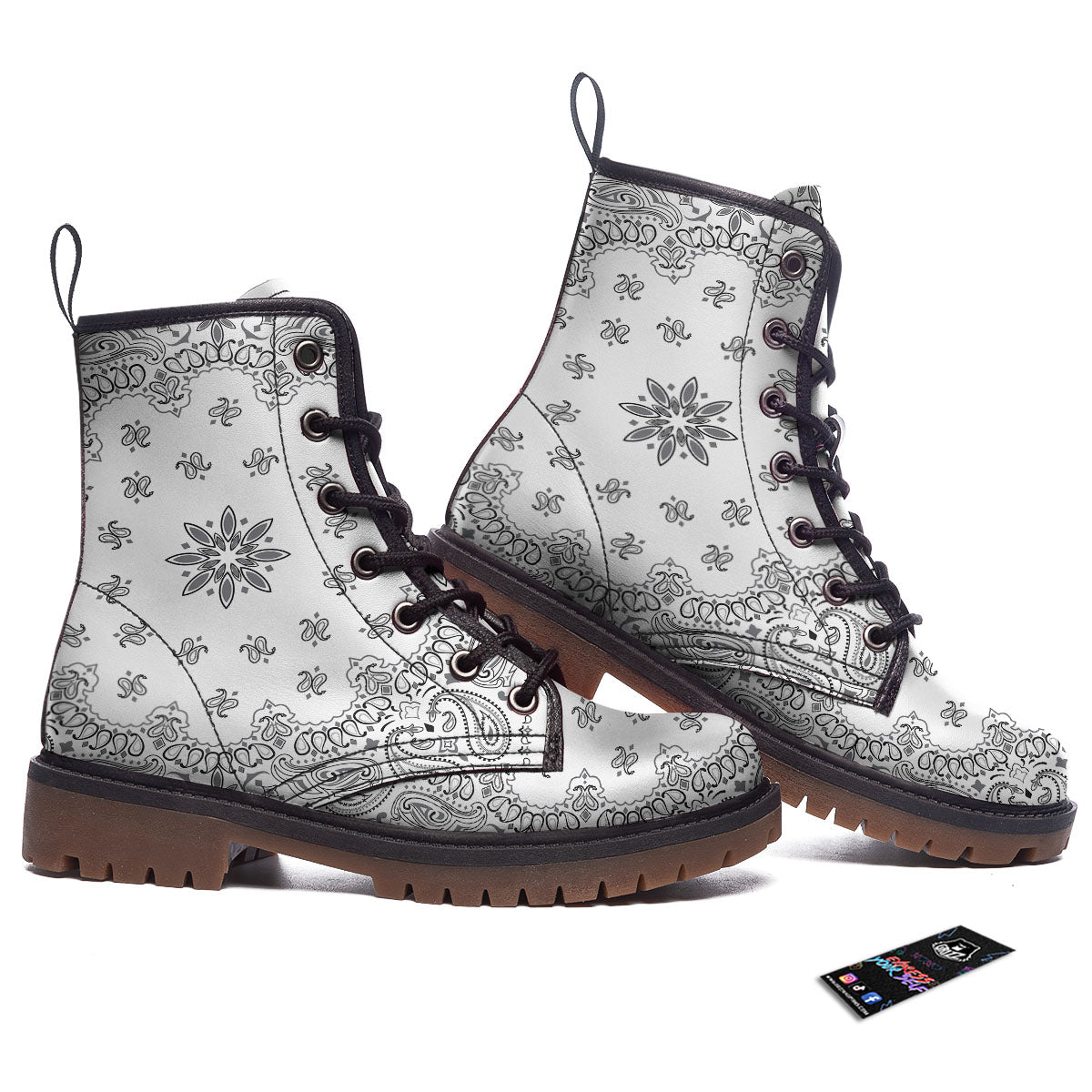 Bandana White And Black Print Work Boots-grizzshop