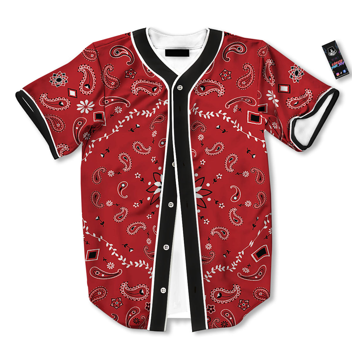 Bandana White And Red Print Baseball Jersey-grizzshop