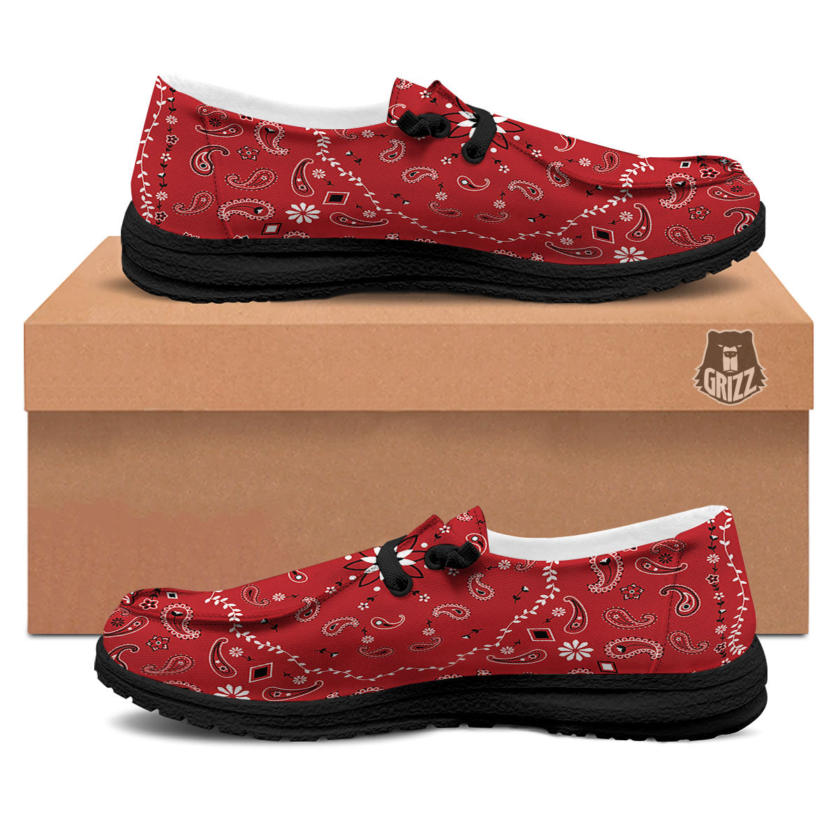 Bandana White And Red Print Black Loafers-grizzshop