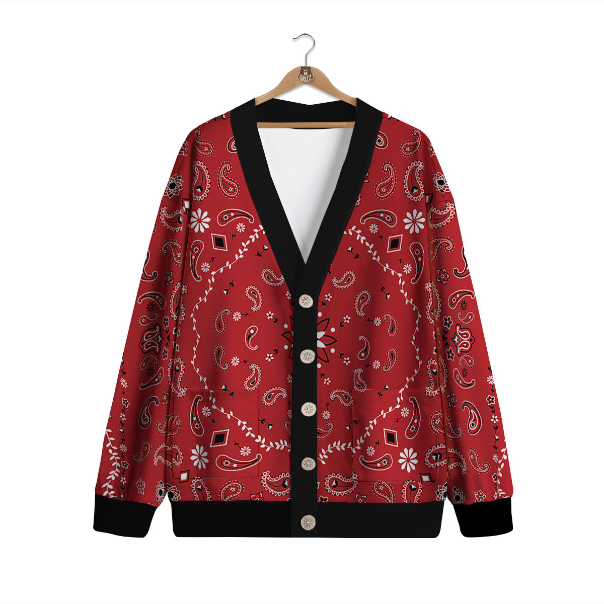Bandana White And Red Print Cardigan-grizzshop