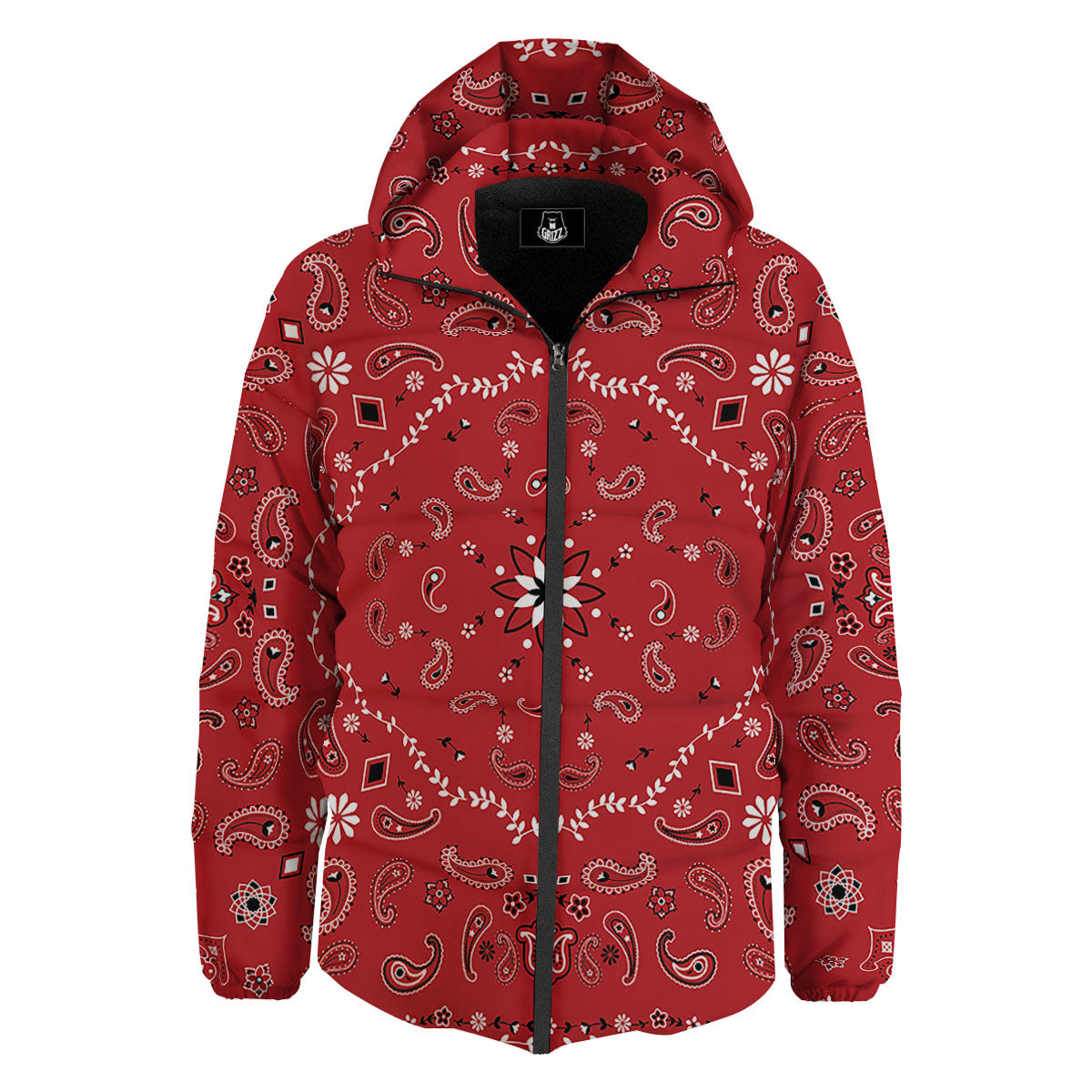 Bandana White And Red Print Down Jacket-grizzshop
