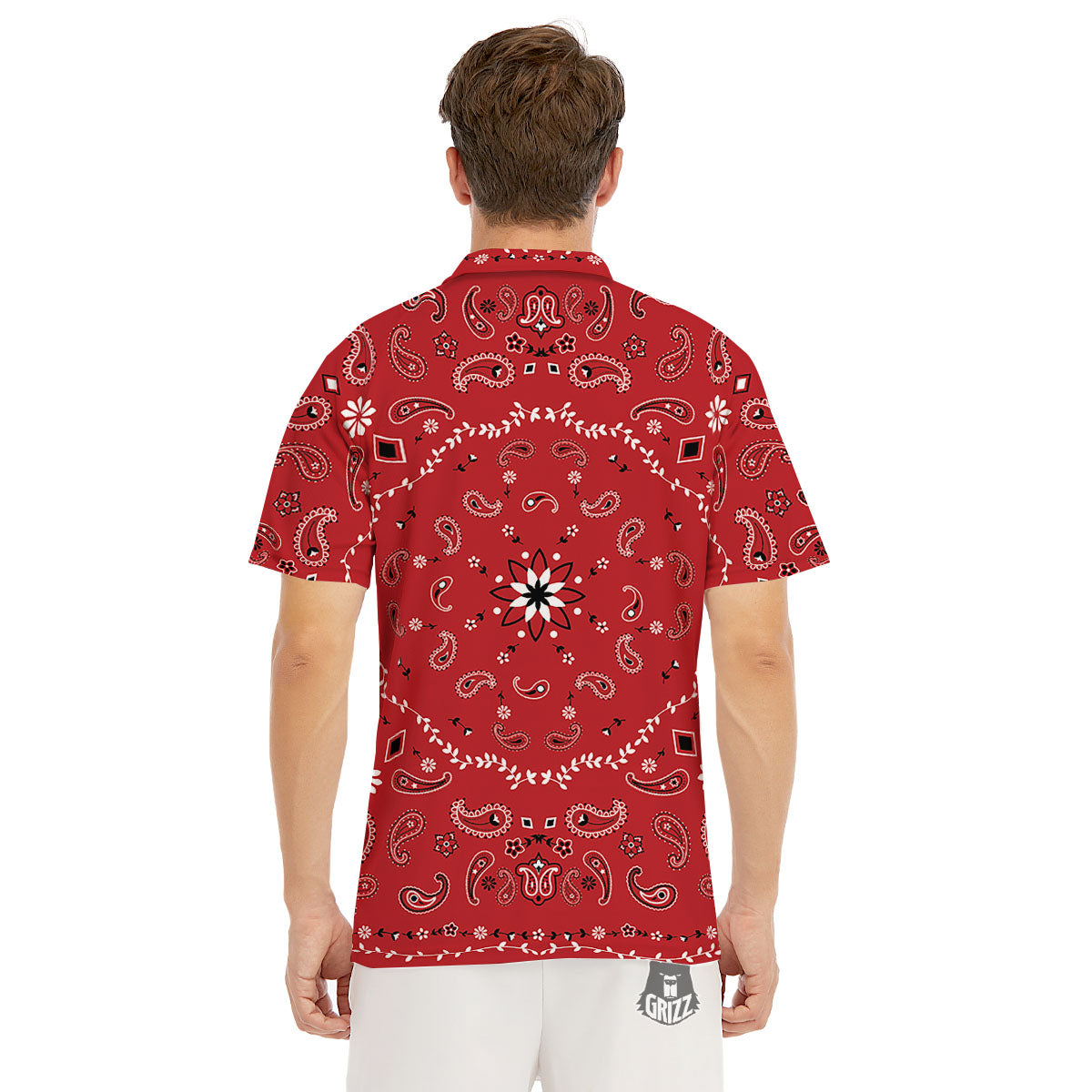 Bandana White And Red Print Men's Golf Shirts-grizzshop