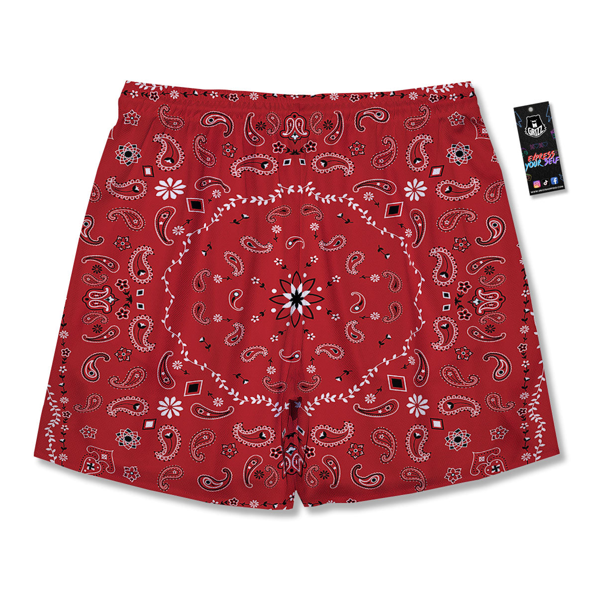 Bandana White And Red Print Men's Running Shorts-grizzshop