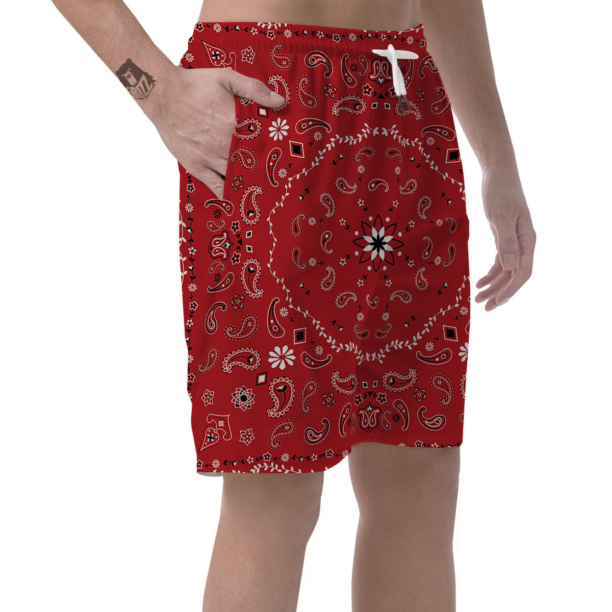 Bandana White And Red Print Men's Shorts-grizzshop