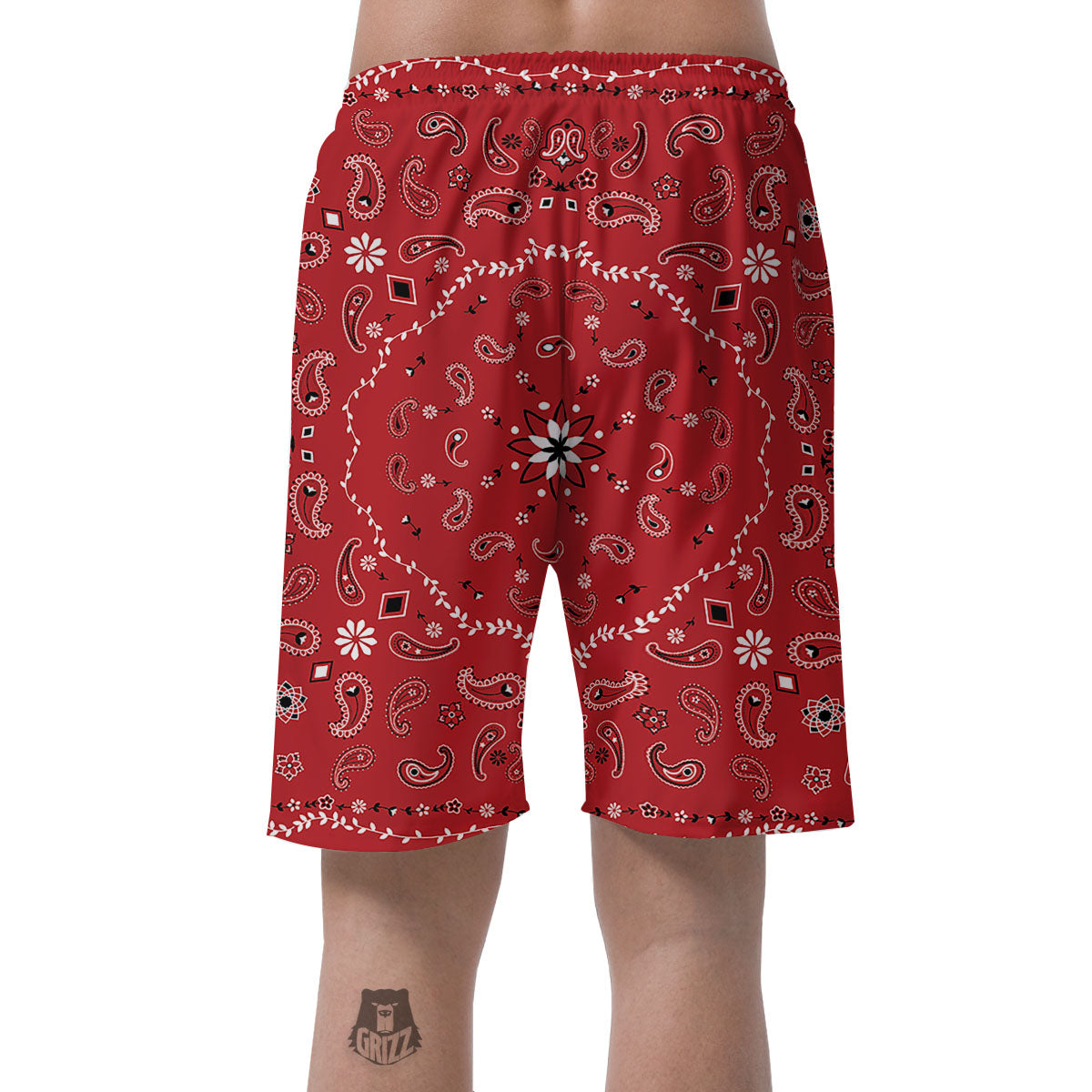 Bandana White And Red Print Men's Shorts-grizzshop