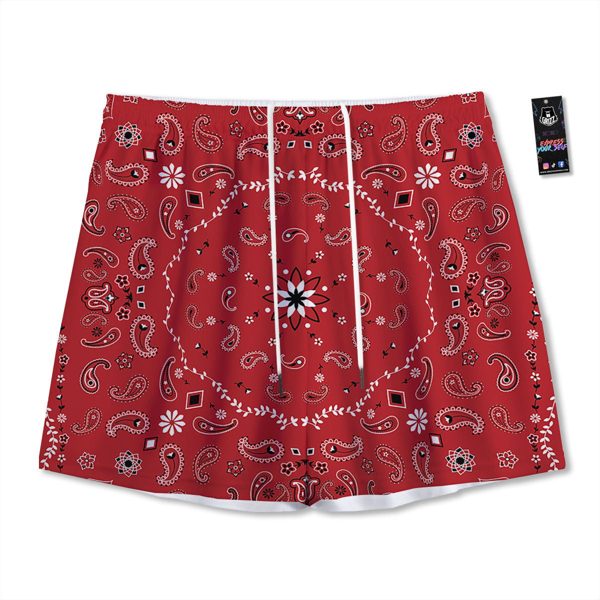 Bandana White And Red Print Mesh Shorts