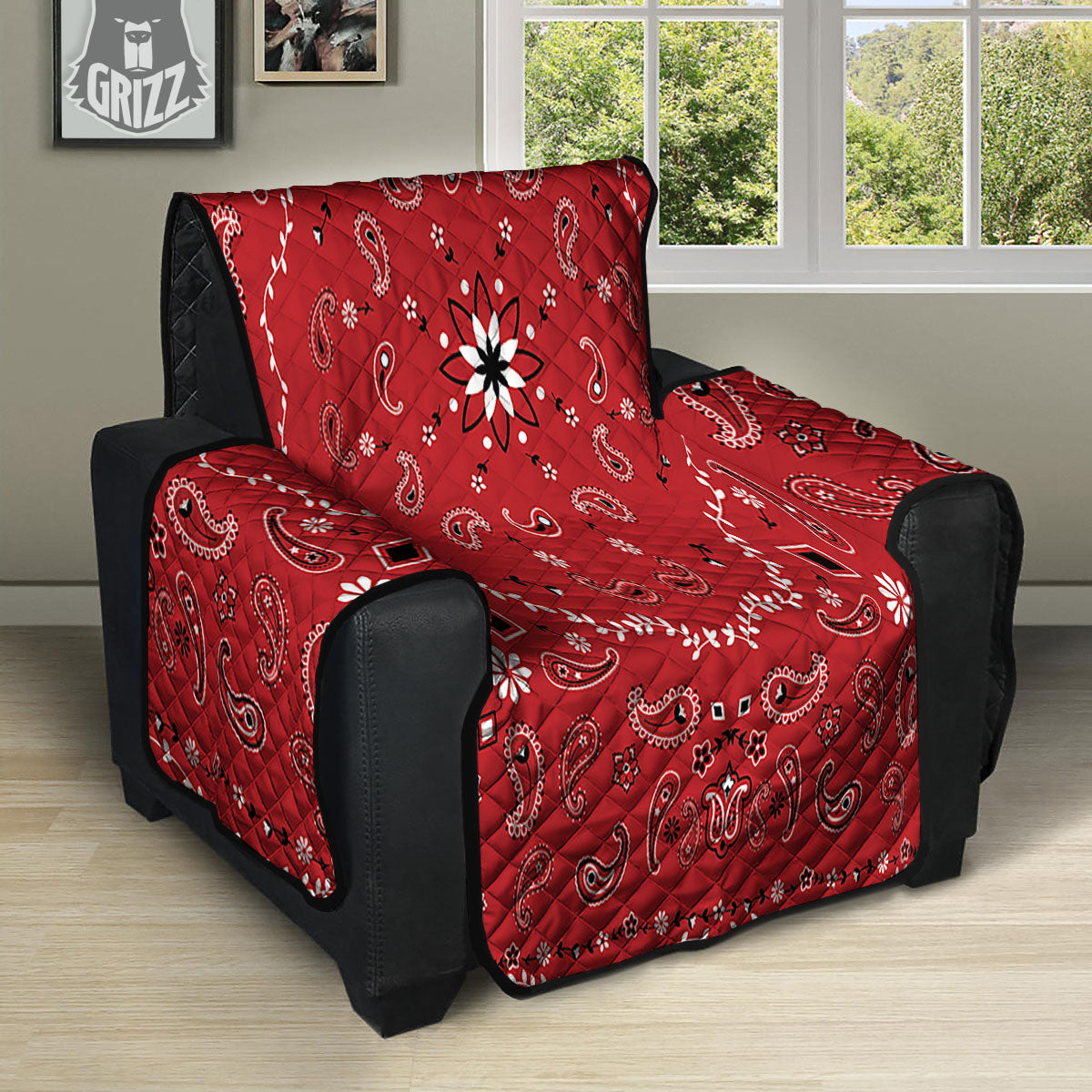 Bandana White And Red Print Recliner Protector-grizzshop